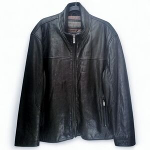 MARC NEW YORK Andrew Marc Lambskin Leather Jacket XL Mens Black Moto Insulated